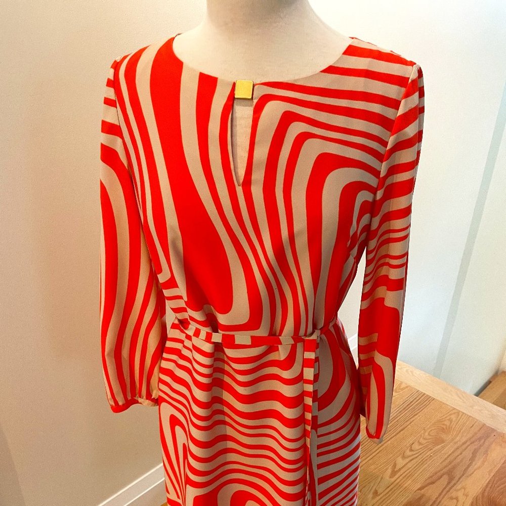 Tahari Swirling Print Jersey Shift Dress